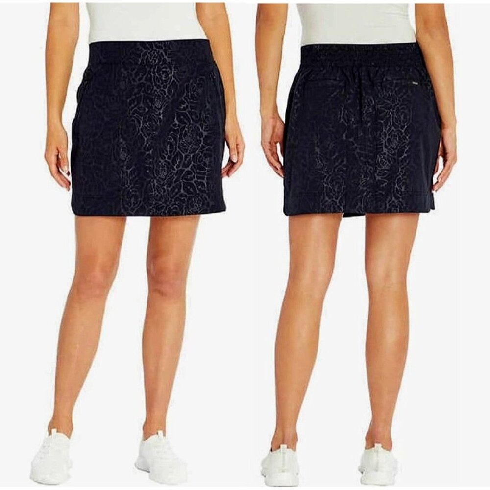 ORVIS Black Rose Embossed Print Mesh Inner Shorts Pull-On Travel Skort Size L - Picture 1 of 15